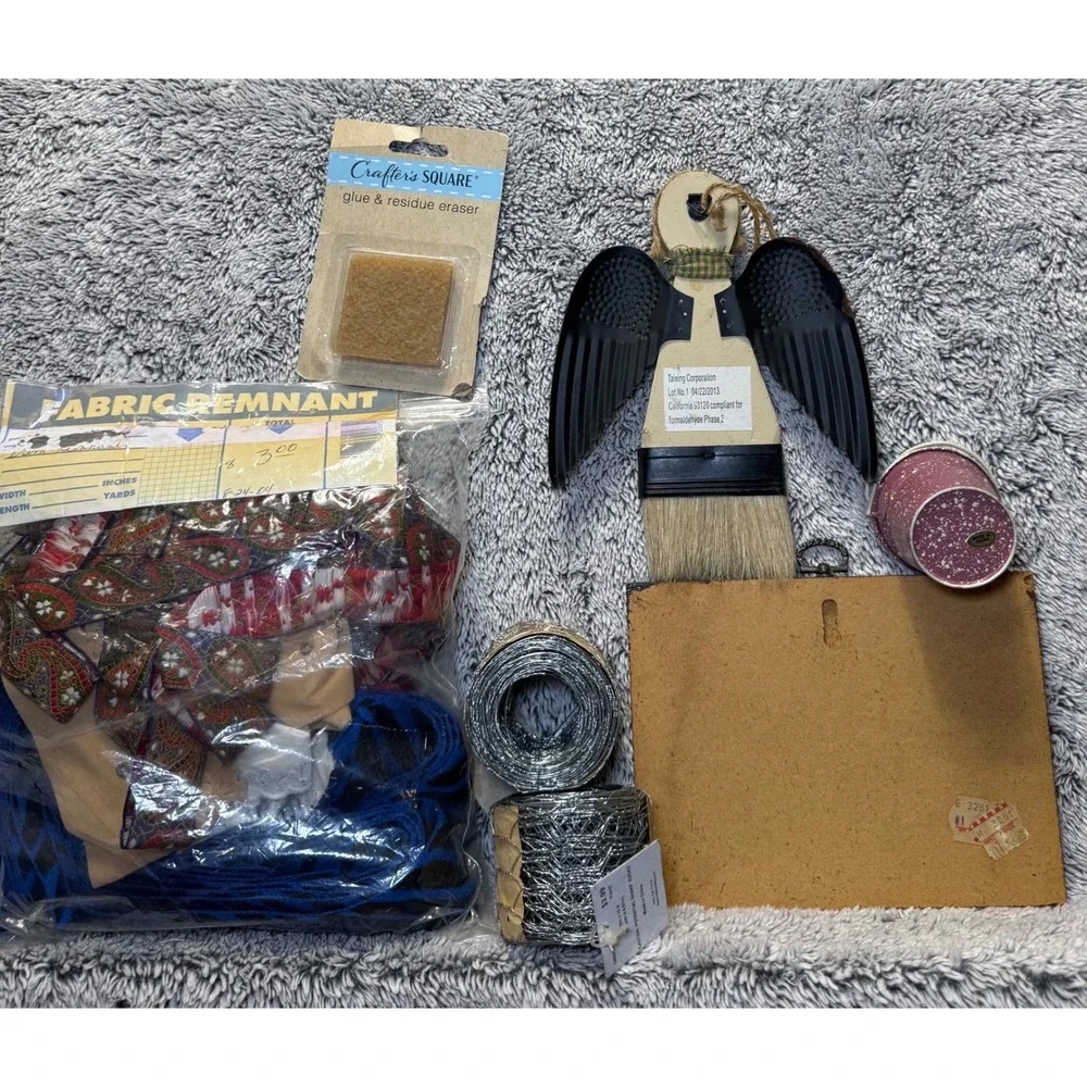 Granny Cottagecore Craft Junk Drawer Lot‎ - Folk Art Fabric Chicken Wire Media